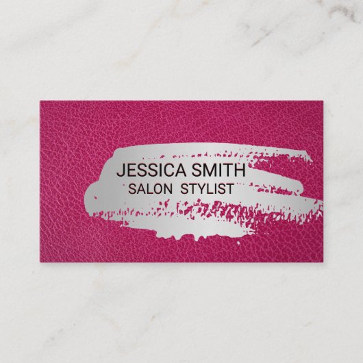 Hot Pink Leather | Metall gebürstet Visitenkarte (Vorderseite)