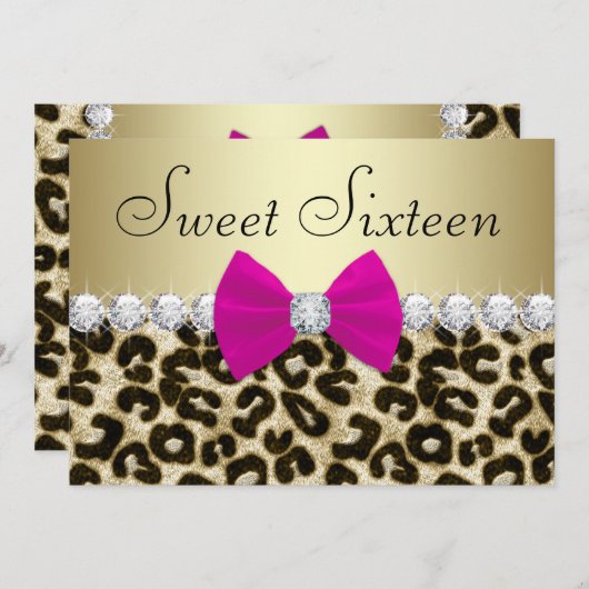 Hot Pink Leopard 16 . Geburtstag Einladung (Vorne/Hinten)