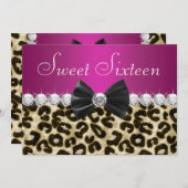 Hot Pink Leopard 16 . Geburtstag Einladung (Vorne/Hinten)