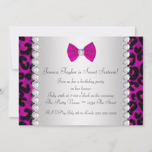 Hot Pink Leopard 16 . Geburtstag Einladung (Rückseite)