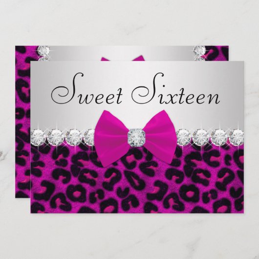 Hot Pink Leopard 16 . Geburtstag Einladung (Vorne/Hinten)