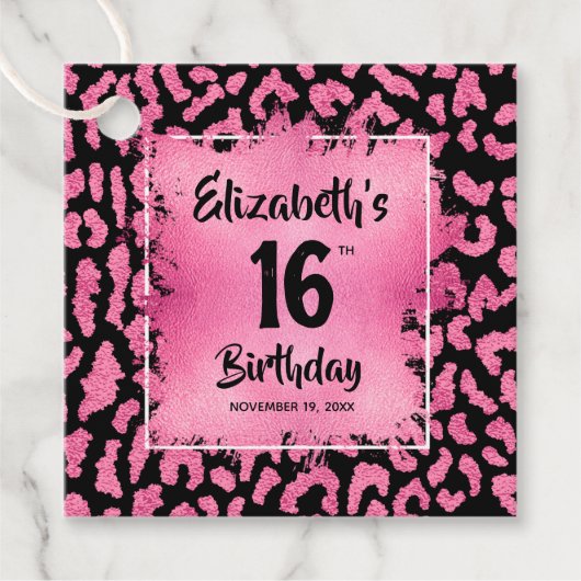 Hot Pink Leopard 16. Geburtstag Personalisiert Geschenkanhänger (Vorderseite)