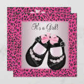 Hot Pink Leopard Baby Girl Dusche Einladung (Vorne/Hinten)