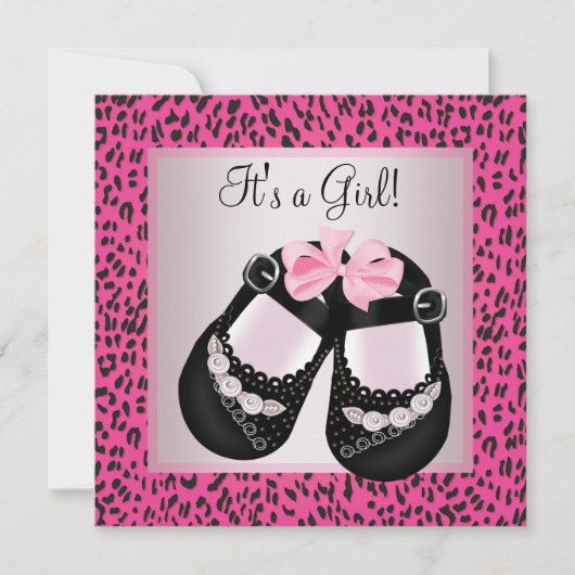 Hot Pink Leopard Baby Girl Dusche Einladung (Vorderseite)