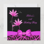 Hot Pink Leopard Blume Geburtstagsparty Einladung (Vorderseite)