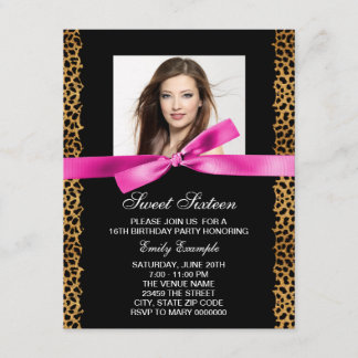 Hot Pink Leopard Foto Sweet 16 Geburtstagsparty Einladung