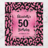 Hot Pink Leopard Muster 50. Geburtstag Custom Weinetikett (Einzelnes Label)
