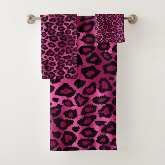Hot Pink Leopard Muster Badhandtuch Set (Insitu)
