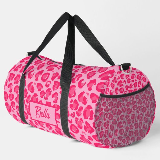 Hot Pink Leopard Muster Duffle Bag (Rechte Ecke)