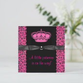 Hot Pink Leopard Princess Girl Baby Dusche Einladung (Stehend Vorderseite)