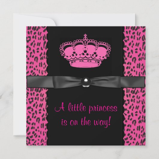 Hot Pink Leopard Princess Girl Baby Dusche Einladung (Vorderseite)
