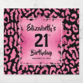 Hot Pink Leopard Print 21. Geburtstag Personalisie Schaumweinetikett (Einzelnes Label)