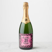 Hot Pink Leopard Print 21. Geburtstag Personalisie Schaumweinetikett (Vorderseite)