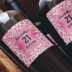 Hot Pink Leopard Print 21. Geburtstag Personalisie Weinetikett