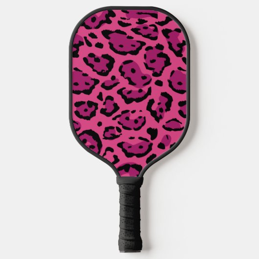 Hot Pink Leopard Print Animal Muster Pickleball Schläger (Vorderseite)