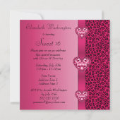 Hot Pink Leopard Print & Bling Heart Sweet 16 Einladung (Rückseite)