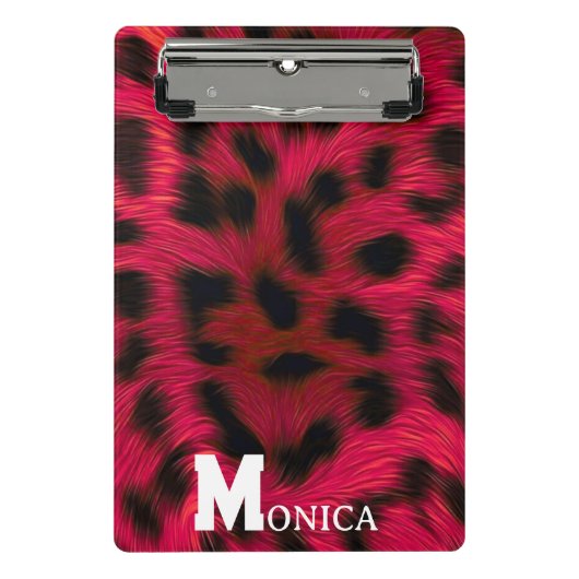 Hot Pink Leopard Print Faux Mini Klemmbrett (Vorderseite)