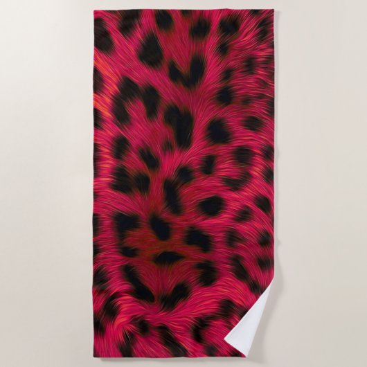 Hot Pink Leopard Print Faux Strandtuch (Vorderseite)