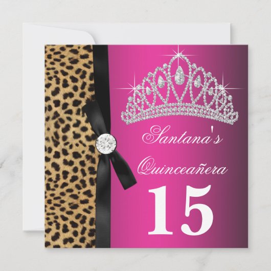 Hot Pink Leopard Quinceanera Einladung (Vorderseite)