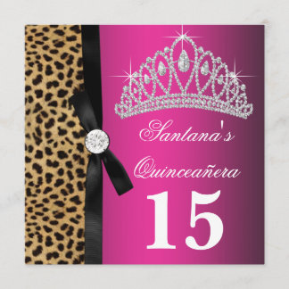 Hot Pink Leopard Quinceanera Einladung