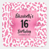 Hot Pink Leopard Sweet 16 Geburtstag Quadratischer Aufkleber (Vorderseite)