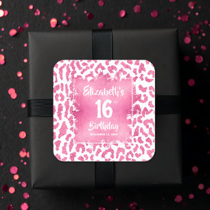 Hot Pink Leopard Sweet 16 Geburtstag Quadratischer Aufkleber