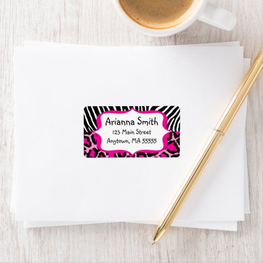 Hot Pink Leopard Zebra Print Address Labels Adressaufkleber (Insitu)