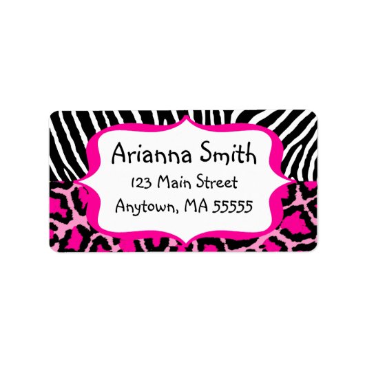 Hot Pink Leopard Zebra Print Address Labels Adressaufkleber (Vorne)