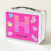 Hot Pink Letter H Monogramm Girl Back to School Metall Brotdose (Rückseite)