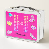 Hot Pink Letter H Monogramm Girl Back to School Metall Brotdose (Vorderseite)