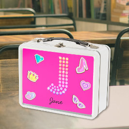 Hot Pink Letter J Monogram Girl Back to School Metall Brotdose