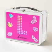 Hot Pink Letter L Monogram Girl Back to School Metall Brotdose (Vorderseite)