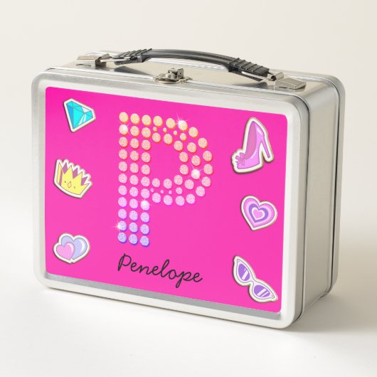 Hot Pink Letter P Monogramm Girl Back to School Metall Brotdose (Vorderseite)