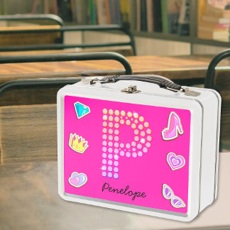 Hot Pink Letter P Monogramm Girl Back to School Metall Brotdose