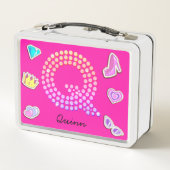 Hot Pink Letter Q Monogram Girl Back to School Metall Brotdose (Rückseite)