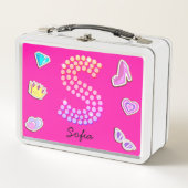 Hot Pink Letter S Monogramm Girl Back to School Metall Brotdose (Vorderseite)