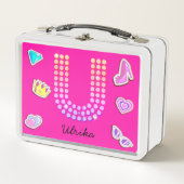 Hot Pink Letter U Monogram Girl Back to School Metall Brotdose (Vorderseite)