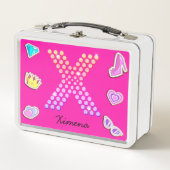Hot Pink Letter X Monogram Girl Back to School Metall Brotdose (Vorderseite)