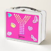Hot Pink Letter Y Monogram Girl Back to School Metall Brotdose (Vorderseite)