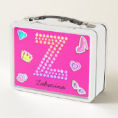 Hot Pink Letter Z Monogram Girl Back to School Metall Brotdose (Rückseite)