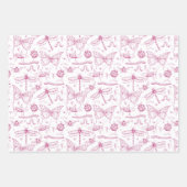 Hot Pink Liebe Bug Insect Illustration Muster Geschenkpapier Set (Vorderseite 3)