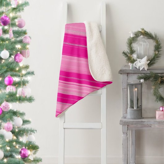 Hot Pink Light Pink & Silver Candy Cane Streifen Sherpadecke