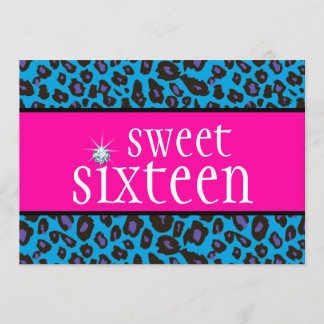Hot Pink Lila Aquamarin Blue Leopard 16 . Geburtst Einladung