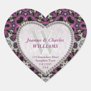 Hot Pink Lila +Black Lace Mit Monogramm Stickers