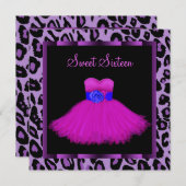 Hot Pink Lila Leopard 16 . Geburtstag Geburtstag Einladung (Vorne/Hinten)
