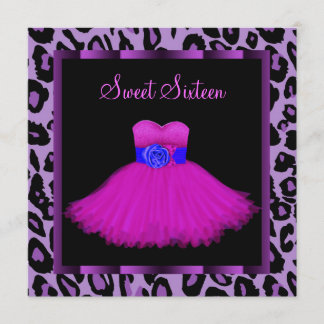 Hot Pink Lila Leopard 16 . Geburtstag Geburtstag Einladung