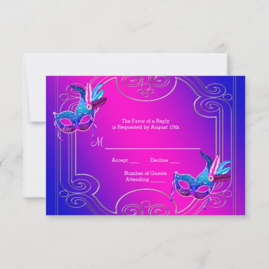 Hot Pink Lila Masquerade Party UAWG RSVP Karte (Rückseite)
