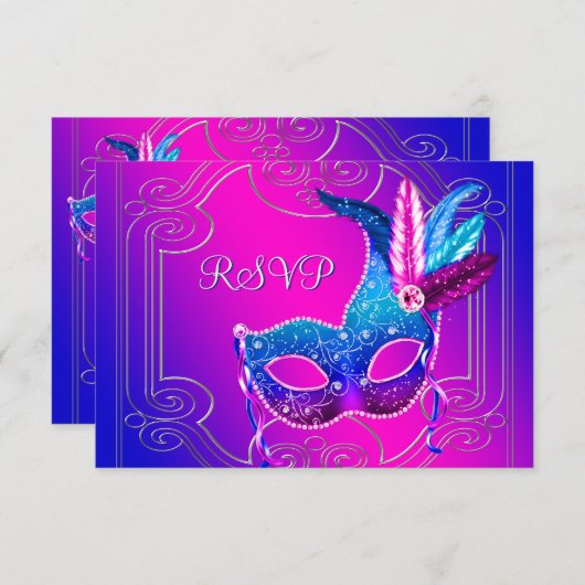 Hot Pink Lila Masquerade Party UAWG RSVP Karte (Vorne/Hinten)