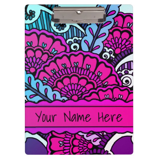 Hot Pink Lila Zen Mandala Art Unterkunft Name Klemmbrett (Vorderseite)