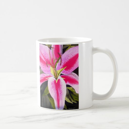 Hot Pink Lilie Blume Aquarell Pop Blume Kaffeetasse (Rechts)